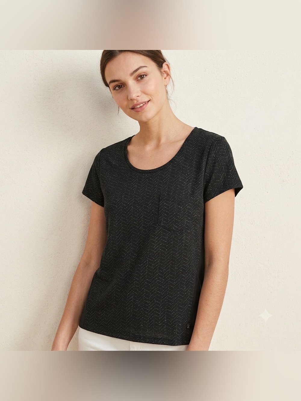 Le Temps Des Cerises Textured Scoop Neck T Shirt Semi Sheer Back Womens Size S